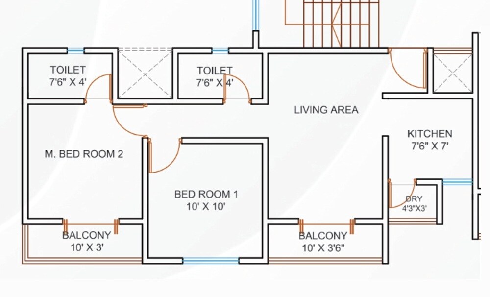 Floor plan of 2 BHK 607 Sq. Ft. Apartment in Sunshine Anand Sagar, Pune