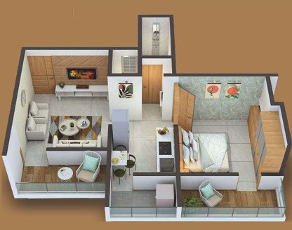 Floor plan of 1 BHK 460 Sq. Ft. Apartment in Suprabha Hill Town, Pune