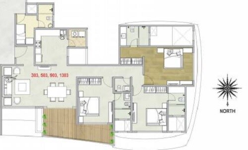 Floor plan of 3 BHK 1246 Sq. Ft. Apartment in Supreme Amadore, Pune