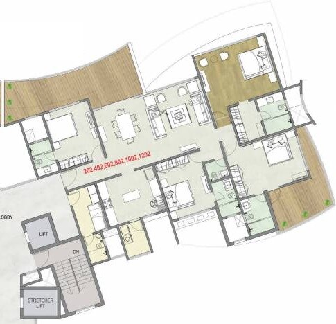 Floor plan of 4 BHK 1688 Sq. Ft. Apartment in Supreme Amadore, Pune