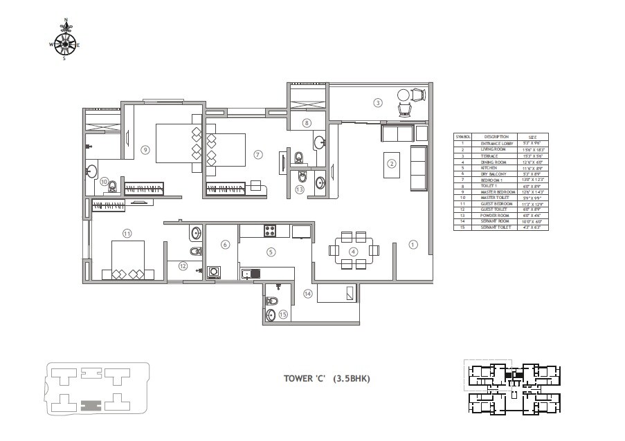 Floor plan of 3 BHK 1353 Sq. Ft. Apartment in Supreme Belmac Residences, Pune