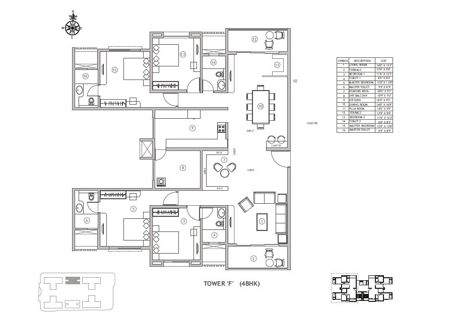 Floor plan of 4 BHK 1699 Sq. Ft. Apartment in Supreme Belmac Residences, Pune