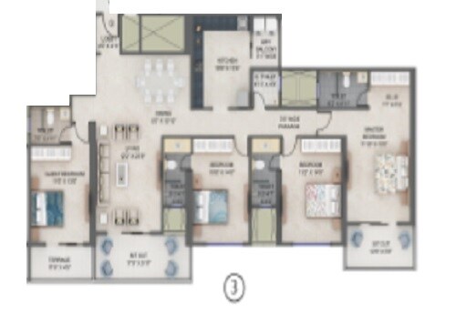 Floor plan of 4 BHK 1990 Sq. Ft. Apartment in Supreme Estia Phase 1, Pune