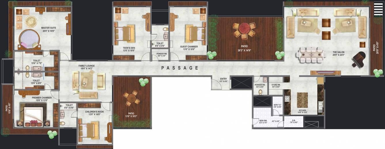 Floor plan of 3 BHK 5300 Sq. Ft. Apartment in Supreme Universal Adimaa, Pune