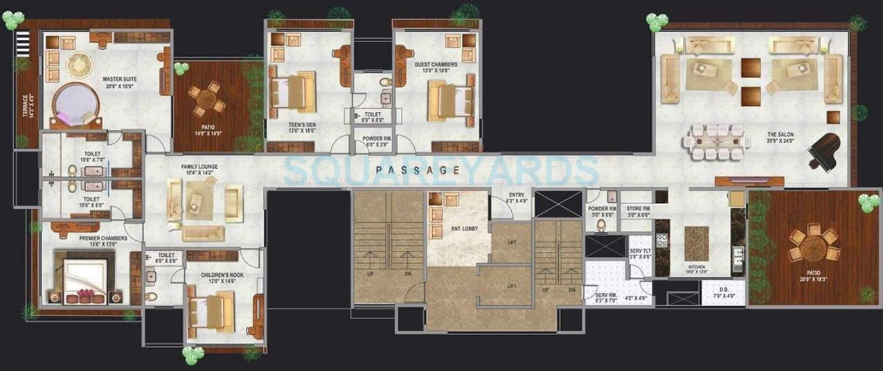 Floor plan of 5 BHK 5500 Sq. Ft. Apartment in Supreme Universal Adimaa, Pune
