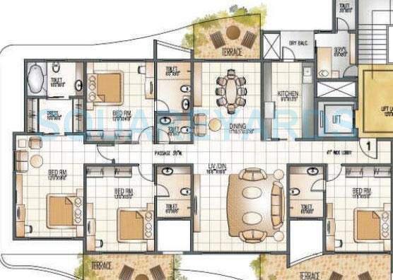Floor plan of 4 BHK 3000 Sq. Ft. Apartment in Supreme Universal Pallacio, Pune