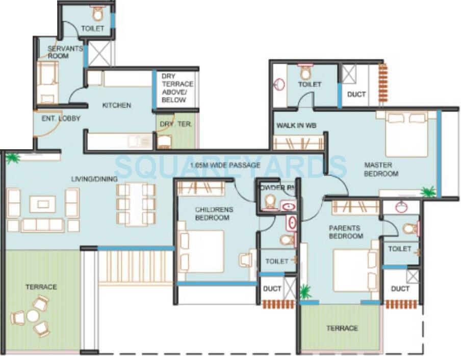 Floor plan of 3 BHK 2050 Sq. Ft. Apartment in Supreme Universal Primero, Pune