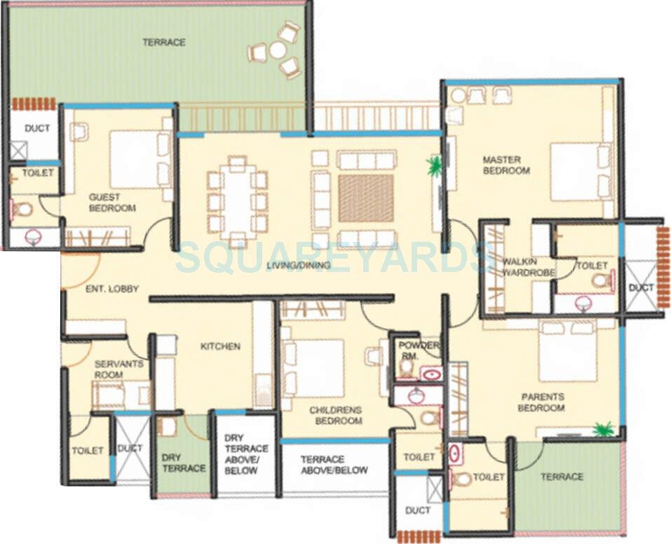 Floor plan of 4 BHK 2800 Sq. Ft. Apartment in Supreme Universal Primero, Pune