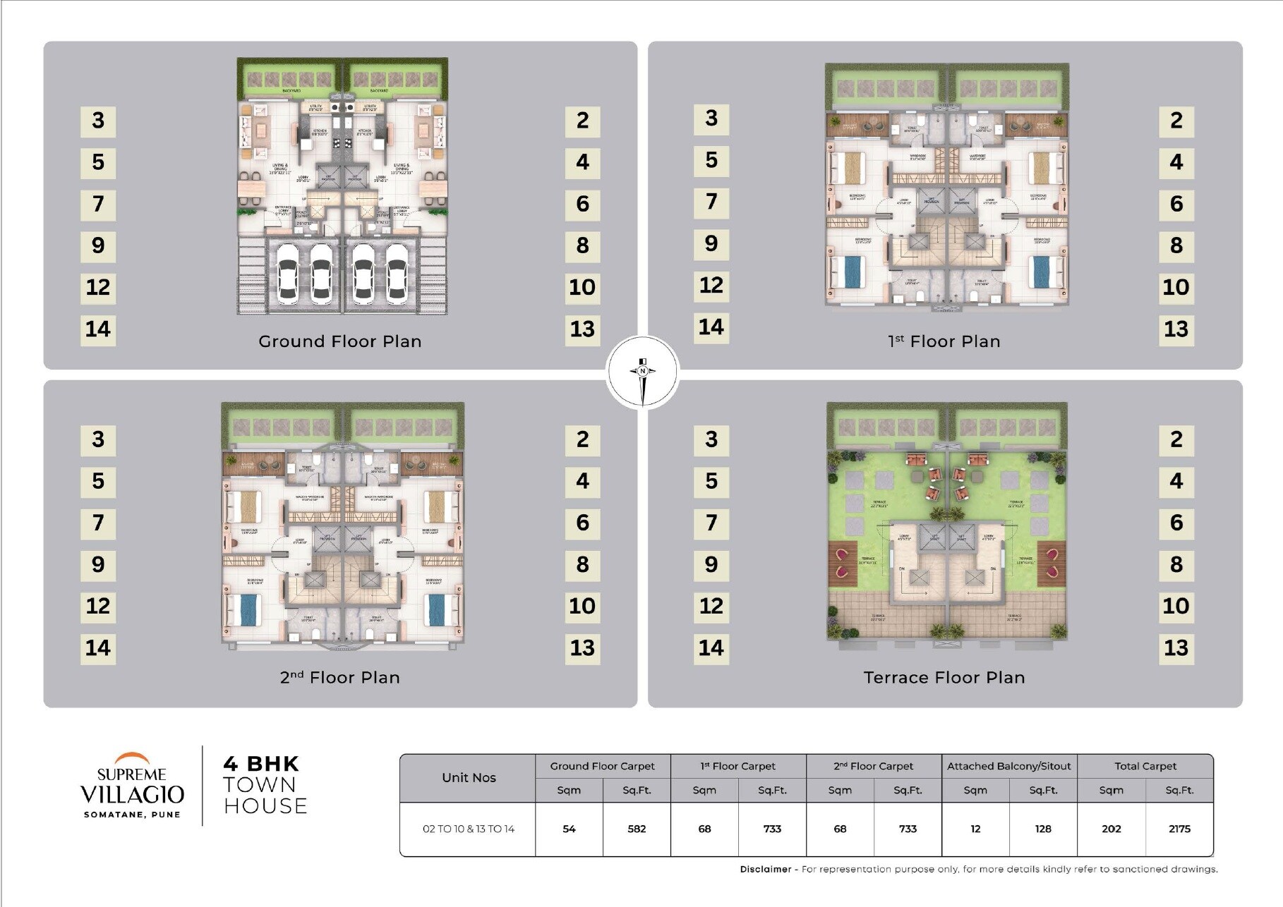Floor plan of 3 BHK 2175 Sq. Ft. Villa in Supreme Villagio, Pune