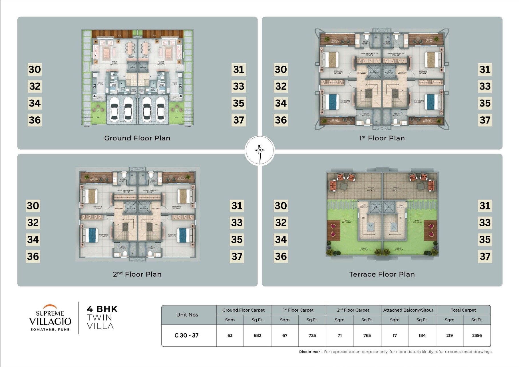 Floor plan of 4 BHK 2356 Sq. Ft. Villa in Supreme Villagio, Pune