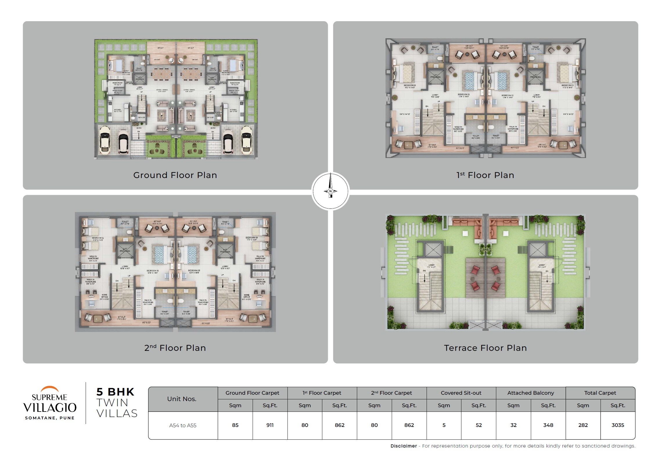 Floor plan of 5 BHK 3035 Sq. Ft. Villa in Supreme Villagio, Pune