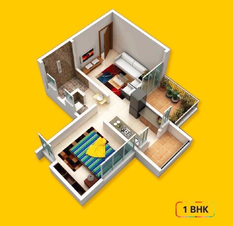 Floor plan of 1 BHK 320 Sq. Ft. Apartment in Surabhi Iconica, Pune