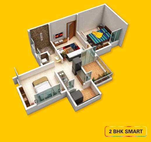 Floor plan of 2 BHK 464 Sq. Ft. Apartment in Surabhi Iconica, Pune