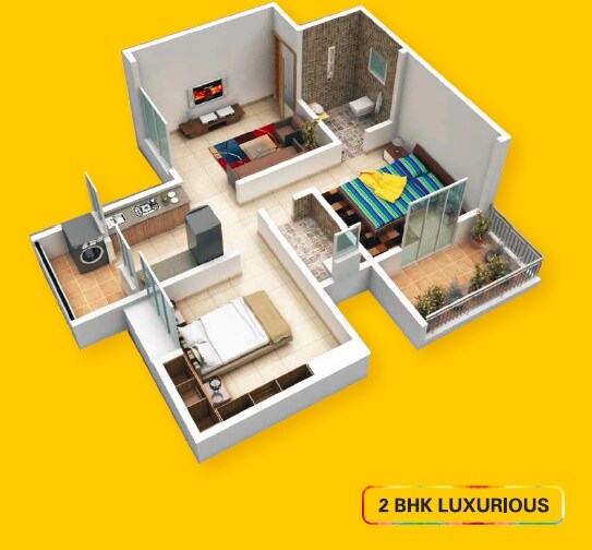 Floor plan of 2 BHK 681 Sq. Ft. Apartment in Surabhi Iconica, Pune