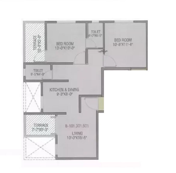Floor plan of 2 BHK 392 Sq. Ft. Apartment in Suraj Aryan Landmark, Pune