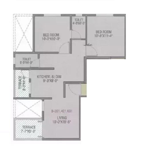Floor plan of 2 BHK 488 Sq. Ft. Apartment in Suraj Aryan Landmark, Pune