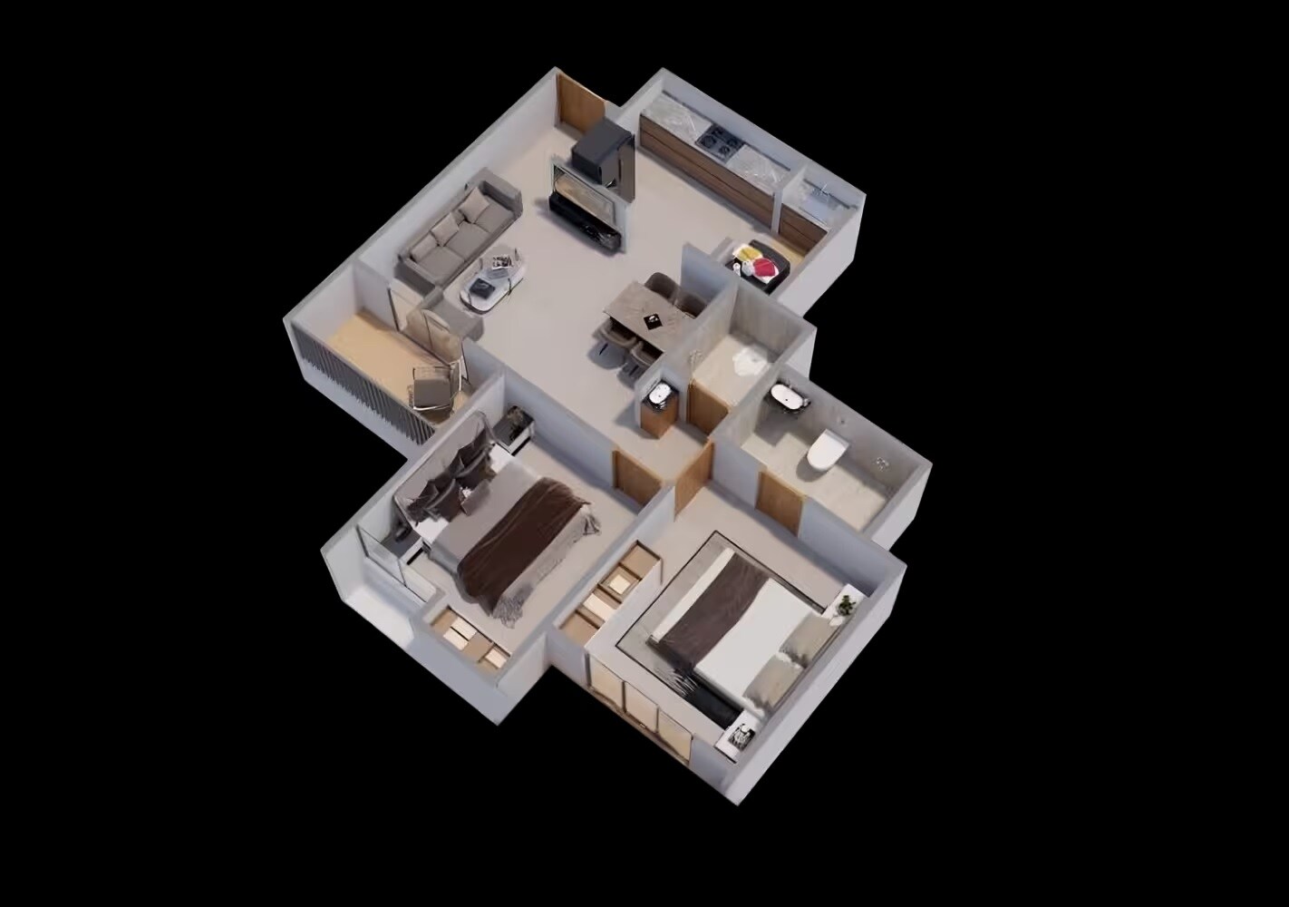 Floor plan of 2 BHK 810 Sq. Ft. Apartment in Suraj Ekyum, Pune