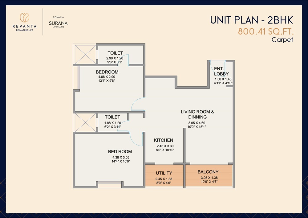 2 BHK 800 Sq. Ft. Apartment in Surana Revanta