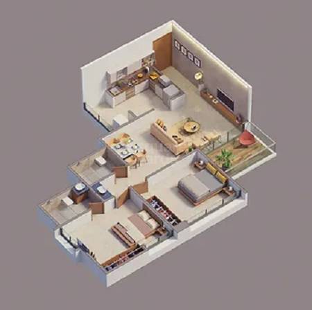 Floor plan of 2 BHK 851 Sq. Ft. Apartment in Surana The Orchids, Pune