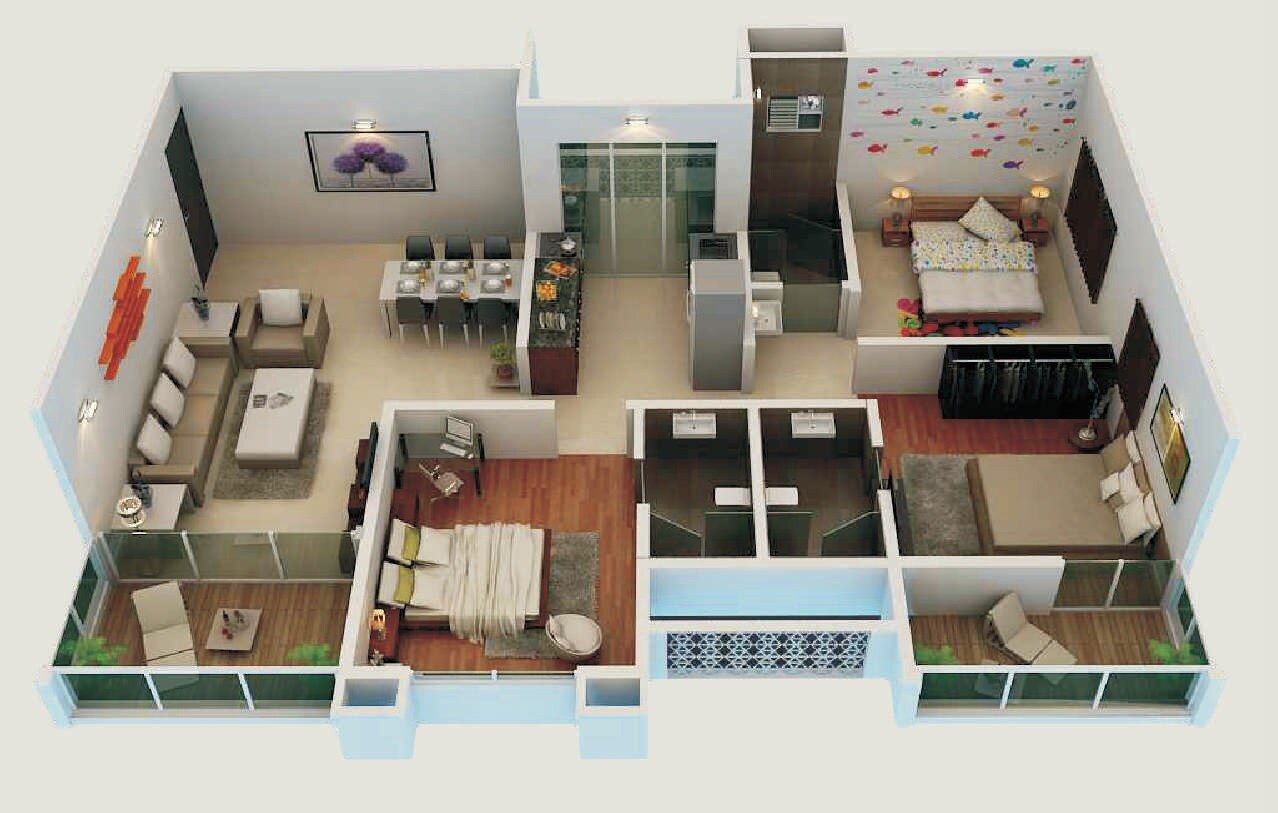 Floor plan of 3 BHK 951 Sq. Ft. Apartment in Surana Zinnea, Pune