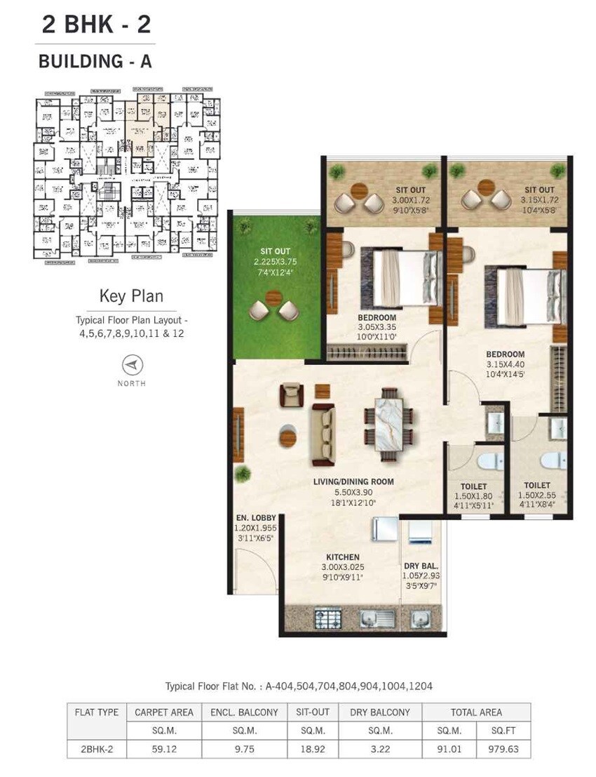Floor plan of 2 BHK 979 Sq. Ft. Apartment in Suryakant Sarvatra CHS, Pune