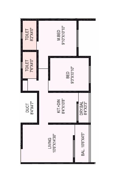 Floor plan of 2 BHK 568 Sq. Ft. Apartment in Suryayug Lotus, Pune