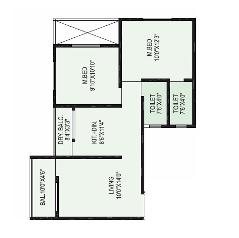 Floor plan of 2 BHK 589 Sq. Ft. Apartment in Suryayug Lotus, Pune