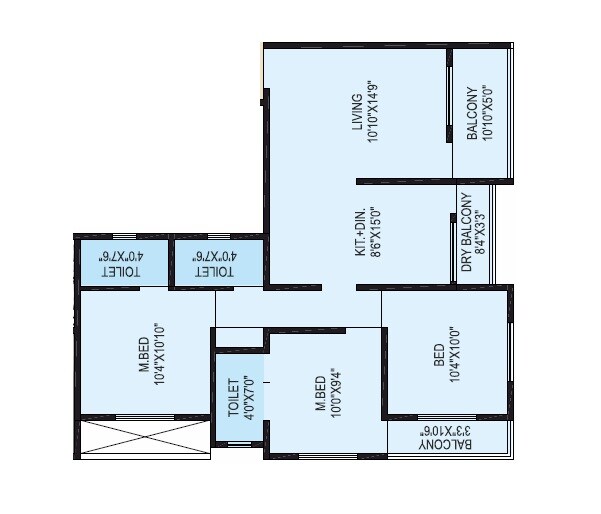 Floor plan of 3 BHK 782 Sq. Ft. Apartment in Suryayug Lotus, Pune