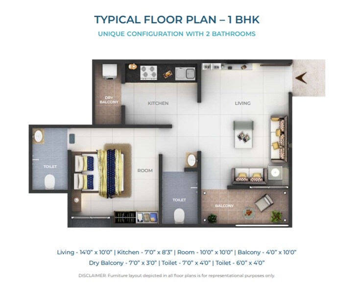 Floor plan of 1 BHK 458 Sq. Ft. Apartment in Suvan Shades, Pune