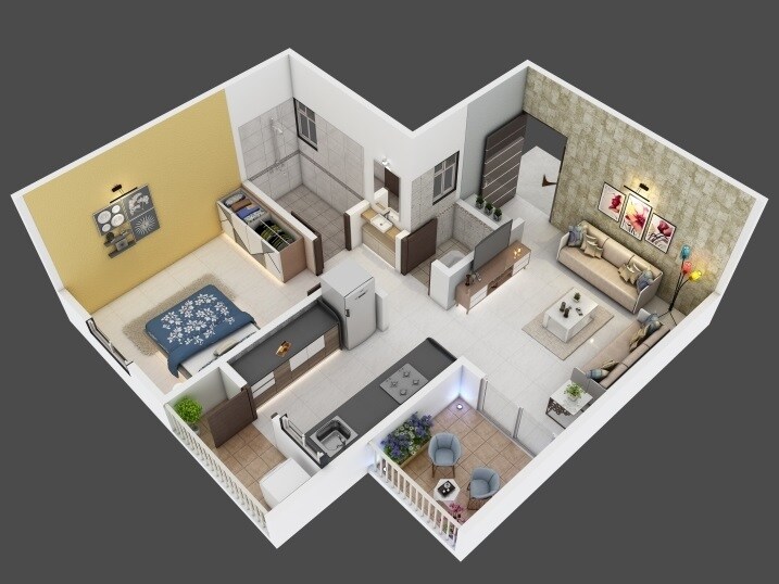 Floor plan of 1 BHK 665 Sq. Ft. Apartment in Suvarnbhaskar Residency, Pune