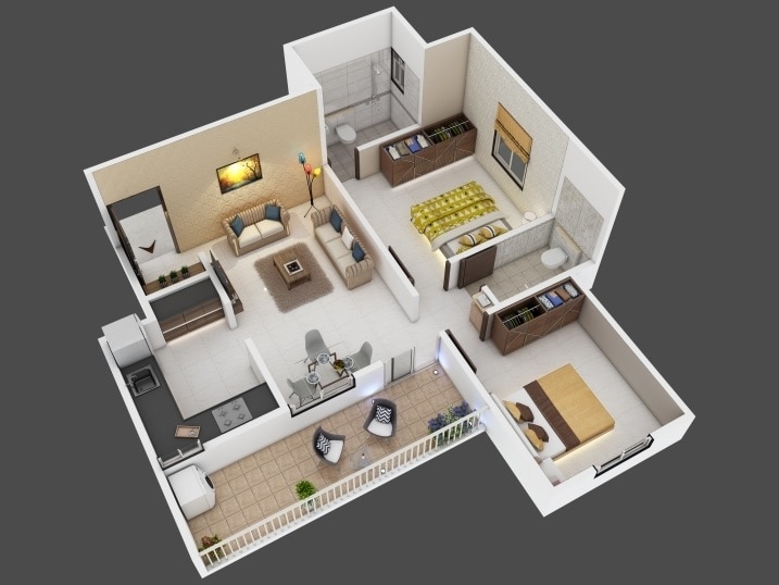 Floor plan of 2 BHK 896 Sq. Ft. Apartment in Suvarnbhaskar Residency, Pune