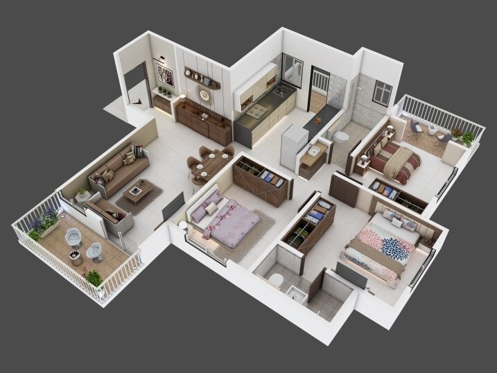 Floor plan of 3 BHK 1194 Sq. Ft. Apartment in Suvarnbhaskar Residency, Pune