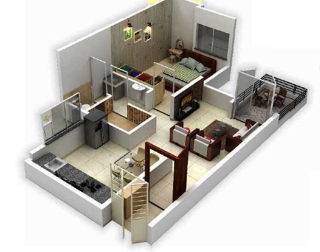 Floor plan of 1 BHK 558 Sq. Ft. Apartment in Suvidha Vrindavan, Pune