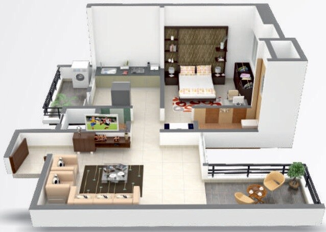 Floor plan of 1 BHK 484 Sq. Ft. Apartment in Suyash Greens, Pune