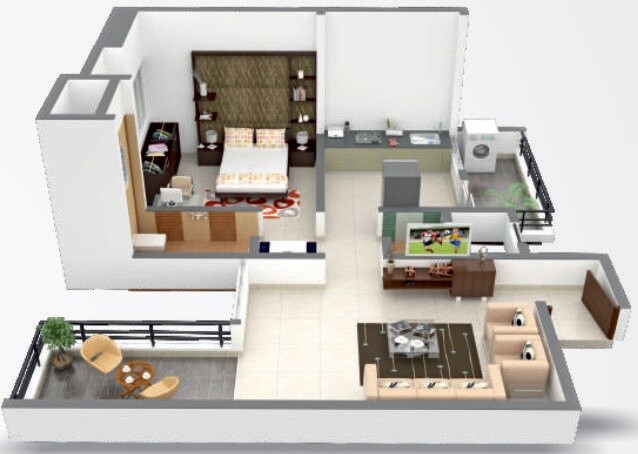 Floor plan of 1 BHK 487 Sq. Ft. Apartment in Suyash Greens, Pune