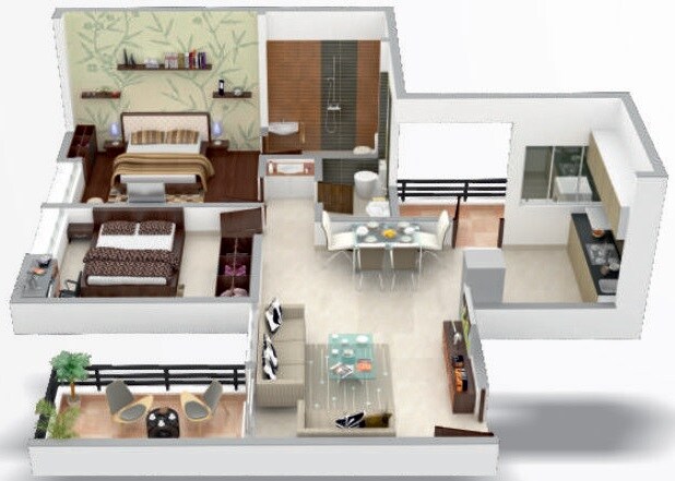 Floor plan of 2 BHK 675 Sq. Ft. Apartment in Suyash Greens, Pune