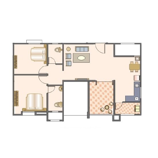 Floor plan of 2 BHK 730 Sq. Ft. Apartment in Suyog Leher, Pune