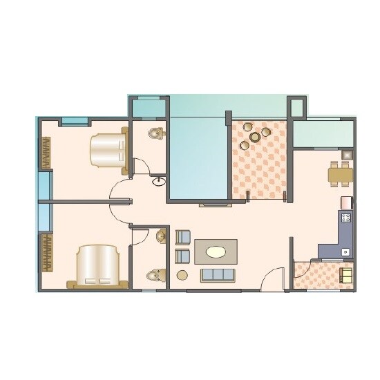 Floor plan of 2 BHK 752 Sq. Ft. Apartment in Suyog Leher, Pune