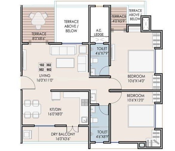 Floor plan of 2 BHK 653 Sq. Ft. Apartment in Suyog Padmavati Hills, Pune