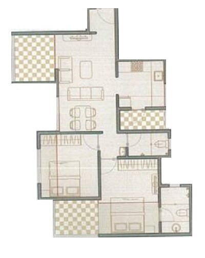 Floor plan of 2 BHK 705 Sq. Ft. Apartment in Suyog Space, Pune
