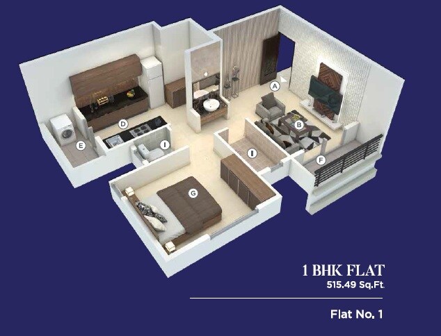 Floor plan of 1 BHK 515 Sq. Ft. Apartment in Suyog Sweet Home, Pune