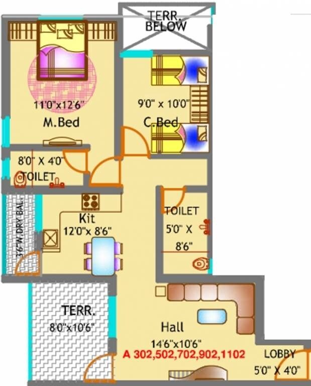 2 BHK 886 Sq. Ft. Apartment