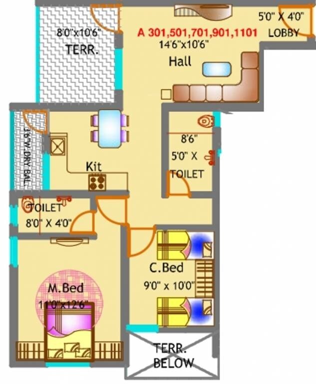 2 BHK 942 Sq. Ft. Apartment