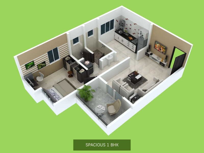 Floor plan of 1 BHK 411 Sq. Ft. Apartment in SV Vishnu Vihar Phase 2, Pune