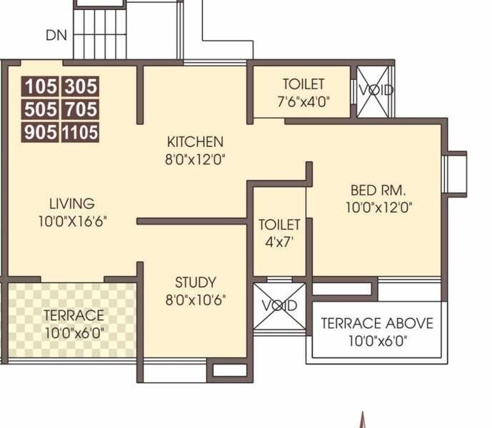 Floor plan of 2 BHK 490 Sq. Ft. Apartment in SV Vishnu Vihar Phase 2, Pune