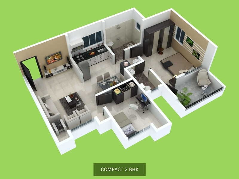 Floor plan of 2 BHK 579 Sq. Ft. Apartment in SV Vishnu Vihar Phase 2, Pune