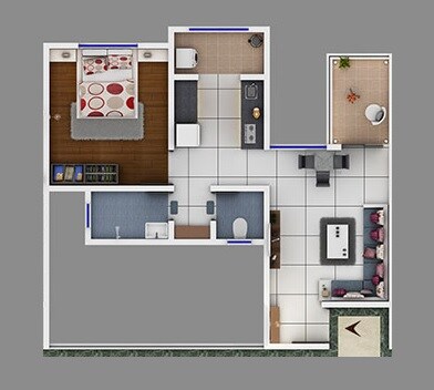 Floor plan of 1 BHK 378 Sq. Ft. Apartment in Svasti Delta High, Pune