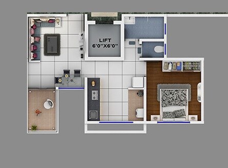 Floor plan of 1 BHK 414 Sq. Ft. Apartment in Svasti Delta High, Pune