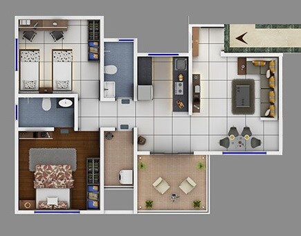 Floor plan of 2 BHK 581 Sq. Ft. Apartment in Svasti Delta High, Pune