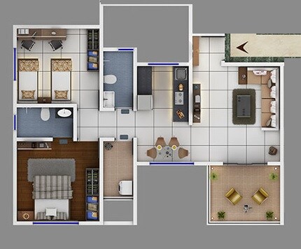 Floor plan of 2 BHK 583 Sq. Ft. Apartment in Svasti Delta High, Pune